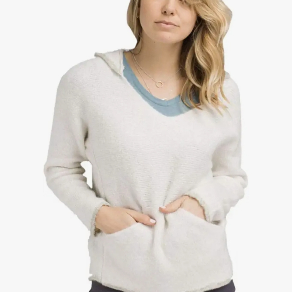 Women's Prana Shine On Sweater Hoodie White With Gray Accents Size Medium - Picture 11 of 11